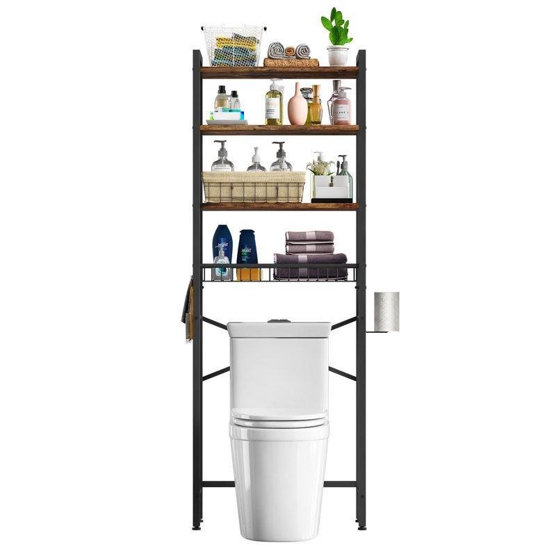 Siyah Metal Suntalam Ayarlanabilir Raflı Ferforje Banyo Dolabı-24x61x173 cm - 114136