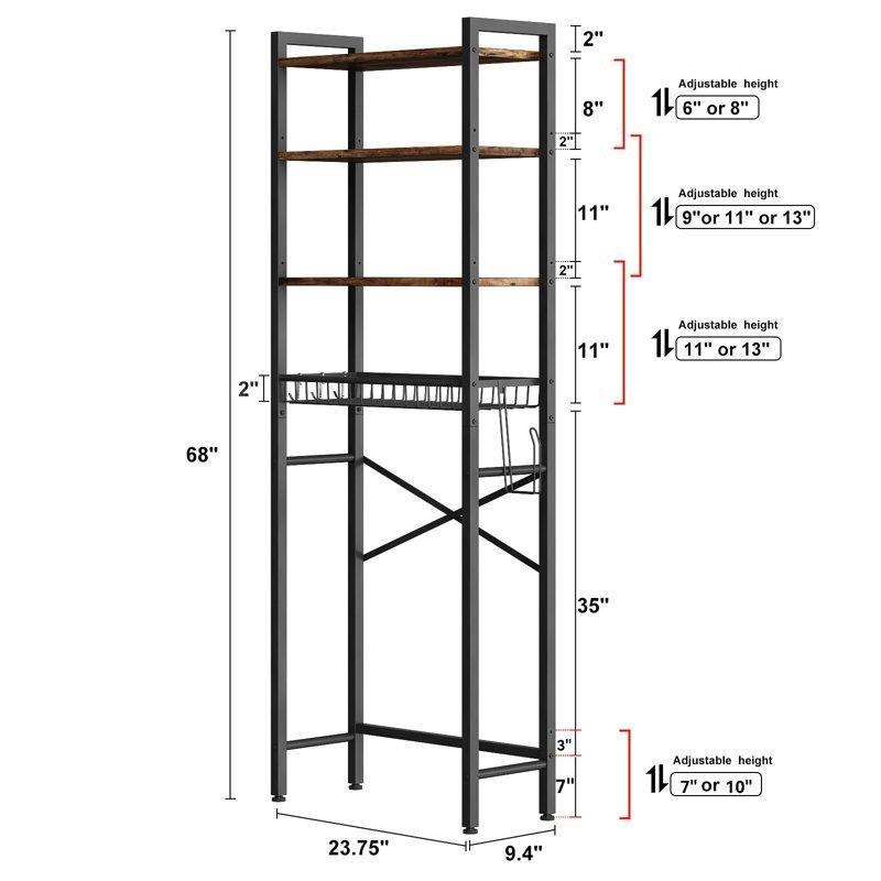 Siyah Metal Suntalam Ayarlanabilir Raflı Ferforje Banyo Dolabı-24x61x173 cm - 114136