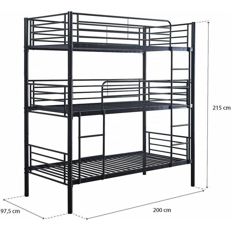 Siyah Metal Üç Katlı Havin Ranza - 90x190 cm - 125280