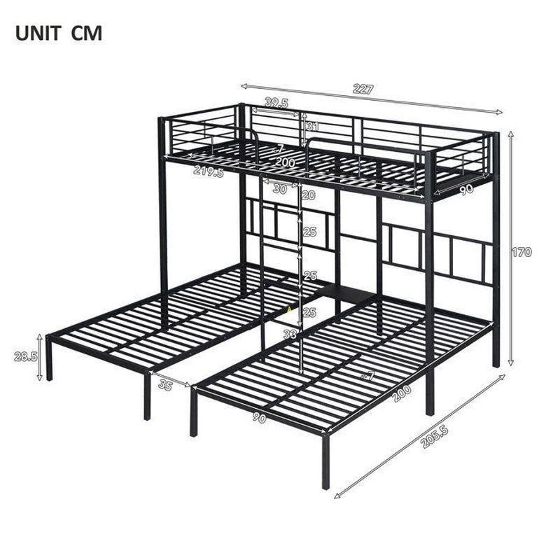 Siyah Metal Üç Yataklı ve Masalı Ranza - 90x200 cm - 125470