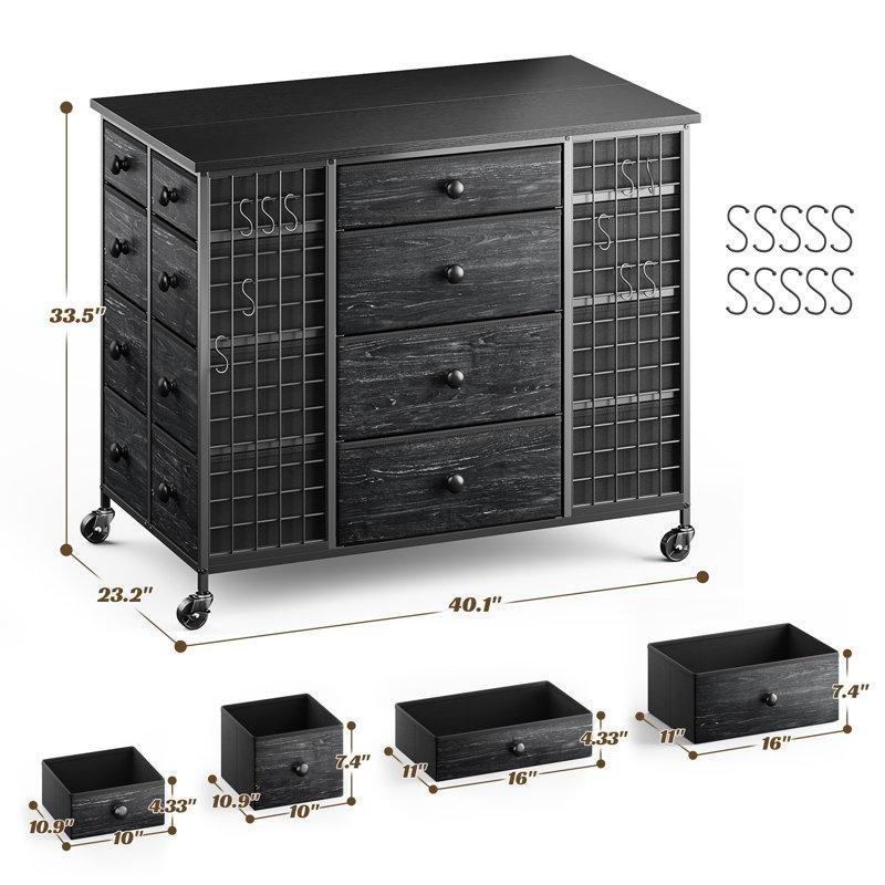Siyah Metal ve Ahşap 24 Çekmeceli Tekerlekli Ada Şifonyer - 102x59x86 cm - 123846