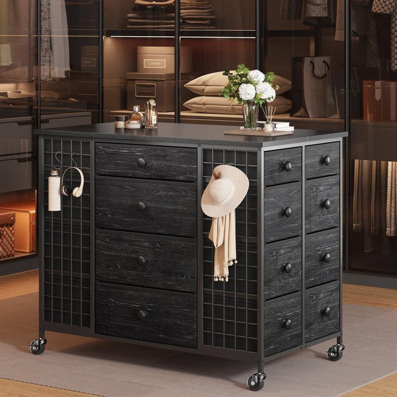 Siyah Metal ve Ahşap 24 Çekmeceli Tekerlekli Ada Şifonyer - 102x59x86 cm - 123846