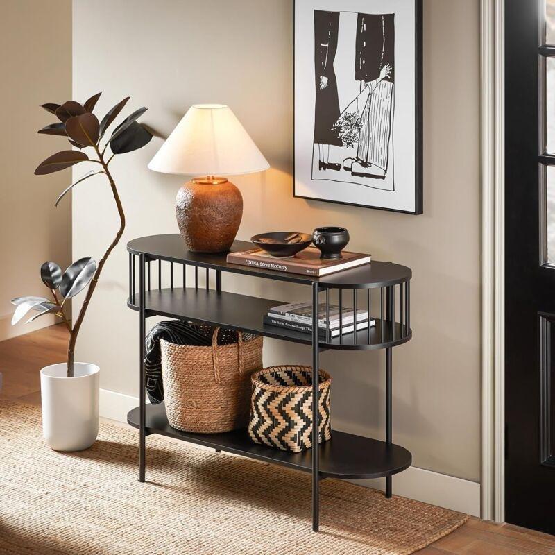 Siyah Metal ve Ahşap 3 Raflı Dresuar - 110x39x76 cm - 133783