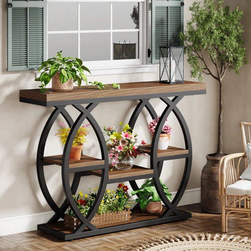 Siyah Metal ve Ahşap 4 Raflı Geometrik Tasarım Dresuar - 100x30x80 cm - 133070
