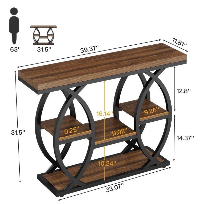 Siyah Metal ve Ahşap 4 Raflı Geometrik Tasarım Dresuar - 100x30x80 cm - 133070