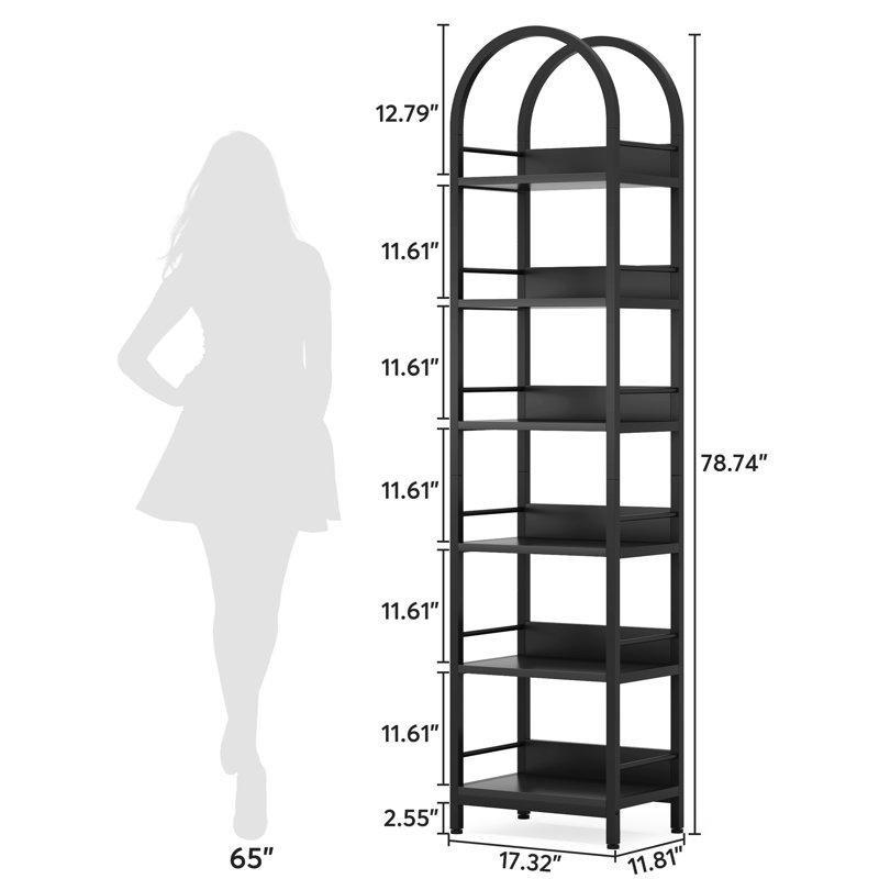 Siyah Metal ve Ahşap 6 Raflı Kemerli Tasarım Köşe Kitaplık - 200x44x30 cm - 141829