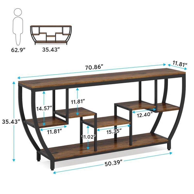 Siyah Metal ve Ahşap 7 Raflı Geniş Depolama Alanlı Dresuar - 181x30x90 cm - 132841