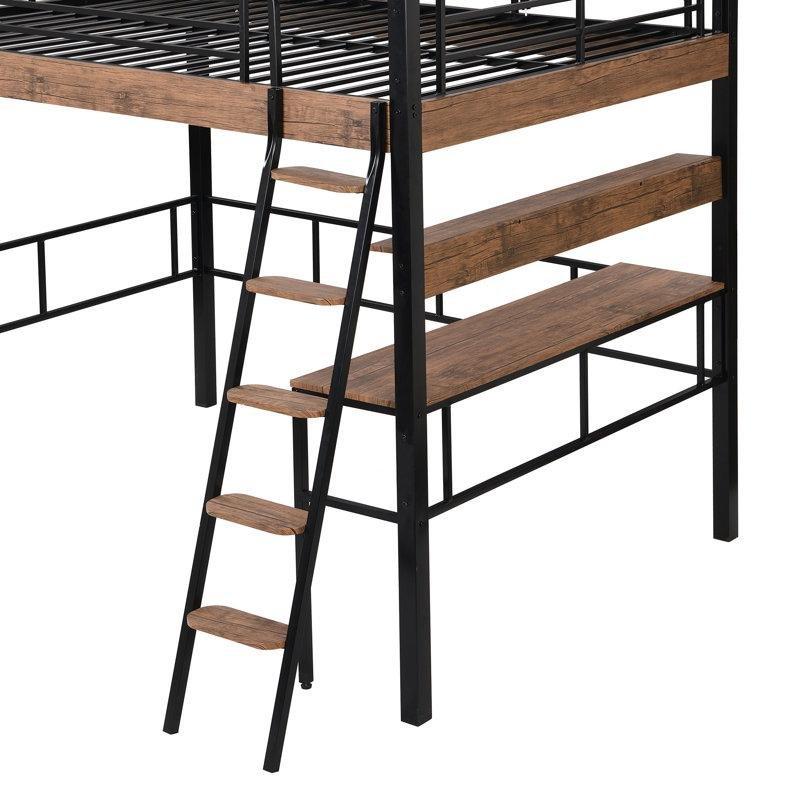 Siyah Metal ve Ahşap Detaylı Çalışma Masalı LED Işıklı Ranza - 200x179 cm - 124320
