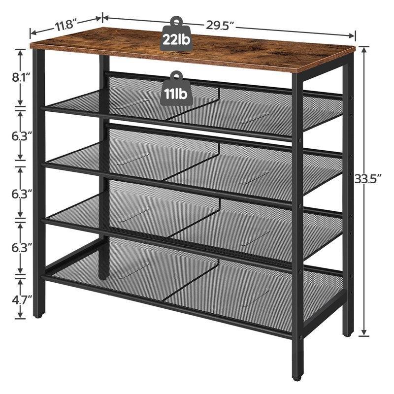 Siyah Metal ve Ahşap Üst Tablalı 5 Katlı 20 Çift Kapasiteli Ferforje Ayakkabılık - 75x30x86 cm - 121165