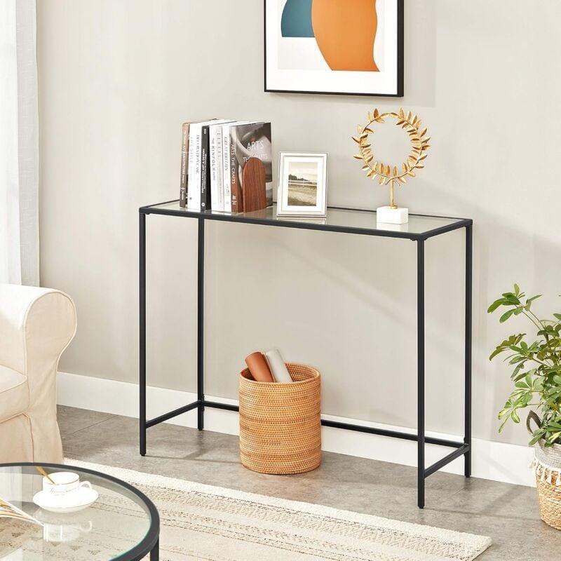 Siyah Metal ve Cam Temperli Üst Tablalı Ayarlanabilir Ayaklı Dresuar - 100x35x80 cm - 133741
