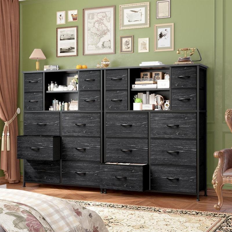 Siyah Metal ve Endüstriyel Ahşap 10 Çekmeceli Raflı Ferforje Şifonyer - 97x30x123 cm - 124017