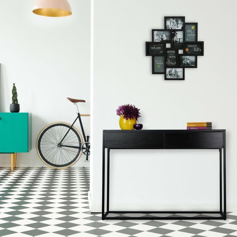 Siyah Metal ve Endüstriyel Ahşap 2 Çekmeceli Ayarlanabilir Ayaklı Dresuar - 110x40x81 cm - 133846