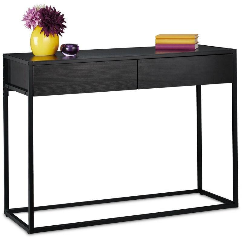 Siyah Metal ve Endüstriyel Ahşap 2 Çekmeceli Ayarlanabilir Ayaklı Dresuar - 110x40x81 cm - 133846