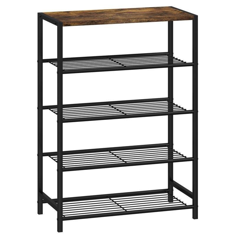 Siyah Metal ve Endüstriyel Ahşap 5 Raflı 12 Çift Kapasiteli Ayakkabılık - 59x30x83 cm - 120694