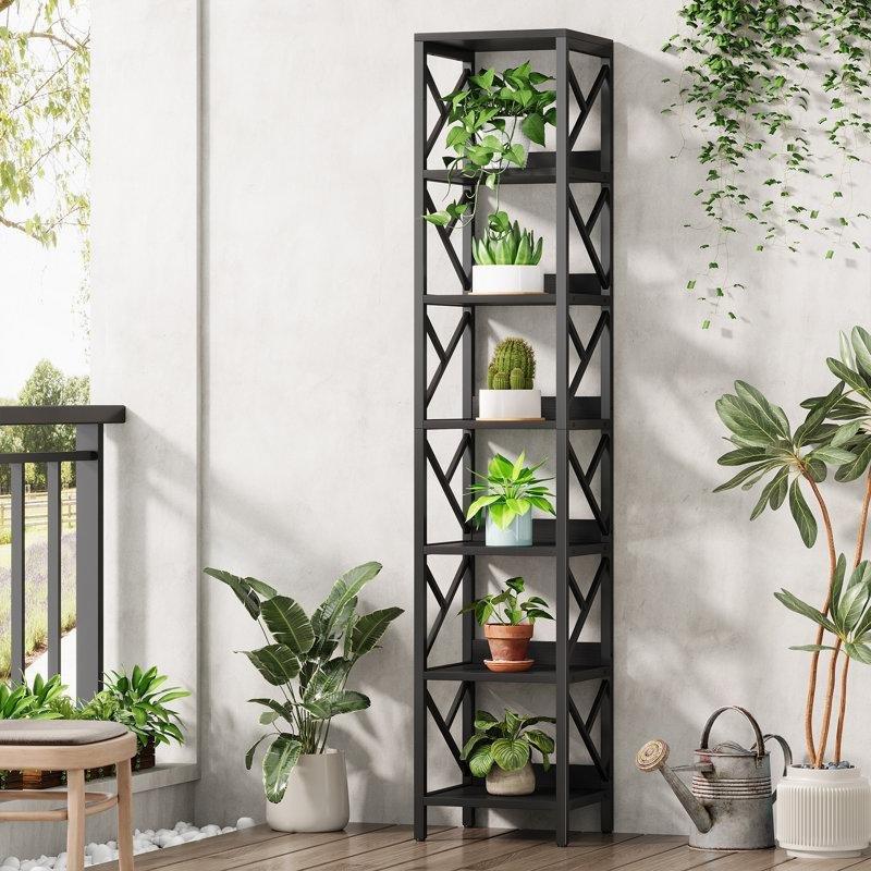 Siyah Metal ve Endüstriyel Ahşap Çizilmeye Dayanıklı Köşe Kitaplık - 200x34 cm - 141919