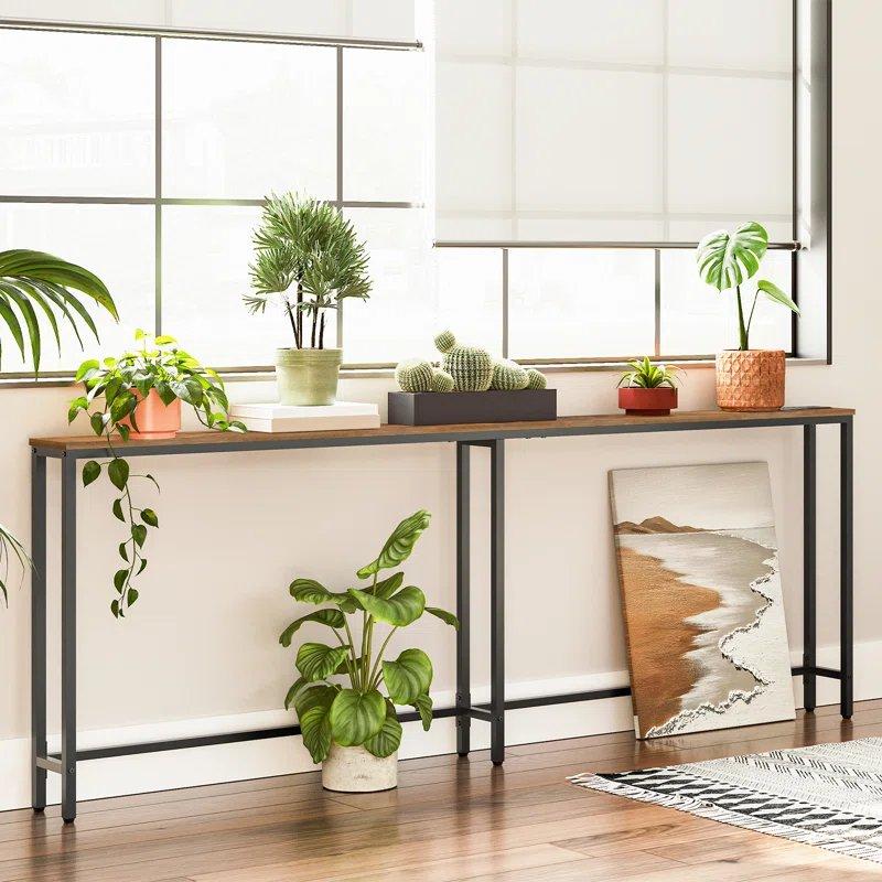 Siyah Metal ve Endüstriyel Ahşap Priz ve USB Girişli Koltuk Arkası Dresuar - 200x15x80 cm - 132070