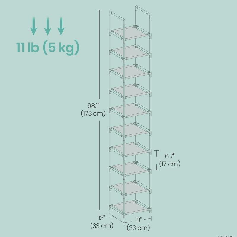 Siyah Metal ve Kumaş 10 Raflı Dikey Ayakkabılık - 34x34x173 cm - 120688