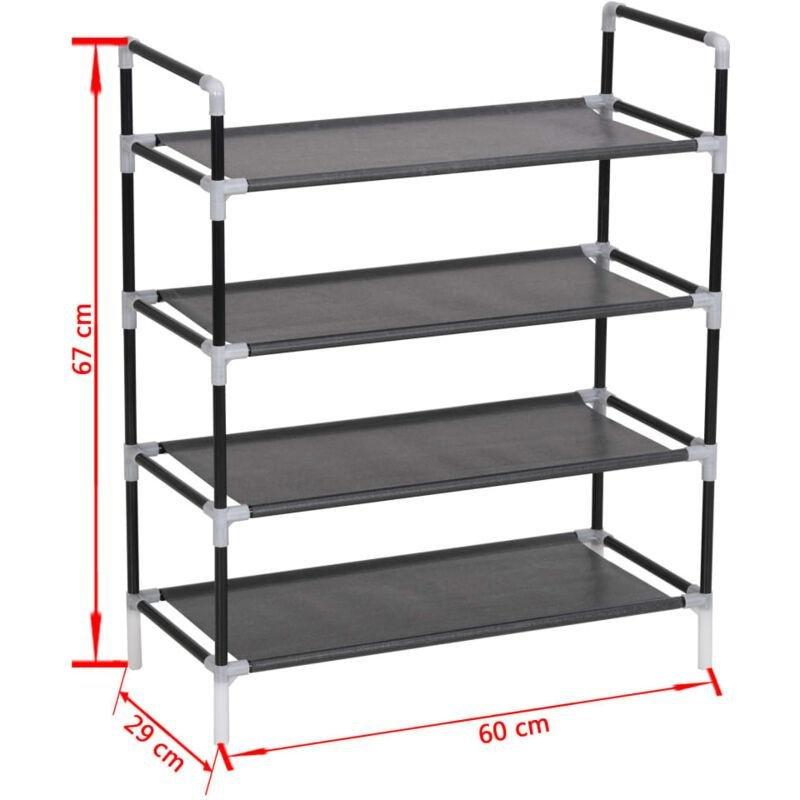 Siyah Metal ve Kumaş 4 Raflı Portatif Ayakkabılık - 60x29x67 cm - 120248