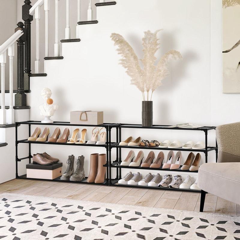 Siyah Metal ve Kumaş Raflı İstiflenebilir 2'li Set Ayakkabılık - 100x30x56 cm - 121018
