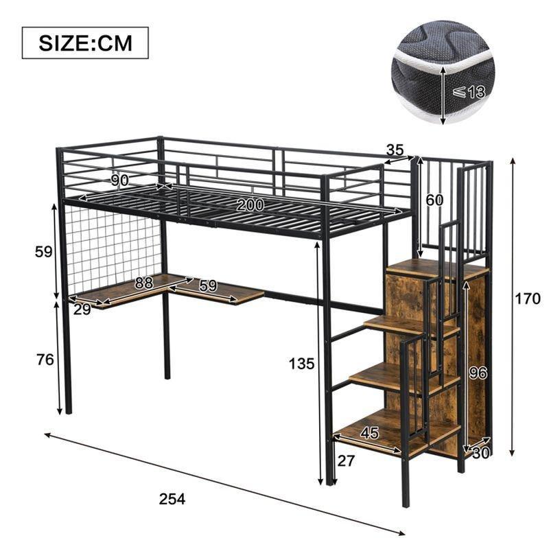 Siyah Metal ve MDF Çalışma Masalı Dolaplı Ranza - 90x200 cm - 125770