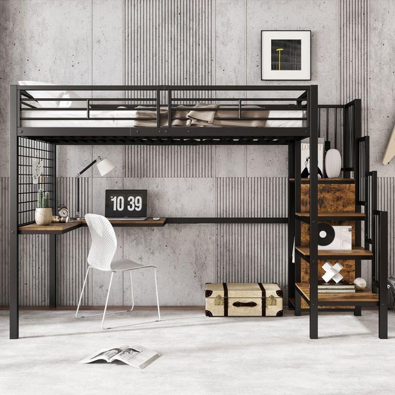 Siyah Metal ve MDF Çalışma Masalı Dolaplı Ranza - 90x200 cm - 125770
