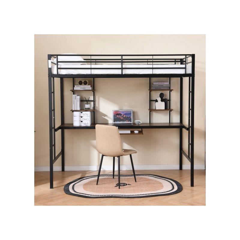 Siyah Metal ve MDF Çalışma Masalı Raflı Klavye Bölmeli Ranza-195x103x180 cm - 125788