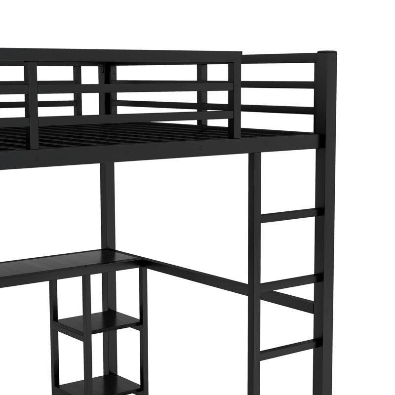 Siyah Metal ve MDF Entegre Çalışma Masalı Gardıroplu Ranza - 163x209 cm - 124362