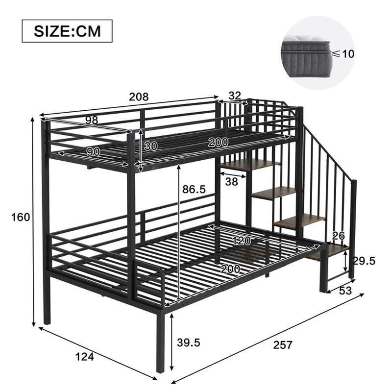 Siyah Metal ve MDF Merdivenli Depolama Alanlı Ranza - 90x200 cm / 120x200 cm - 125890