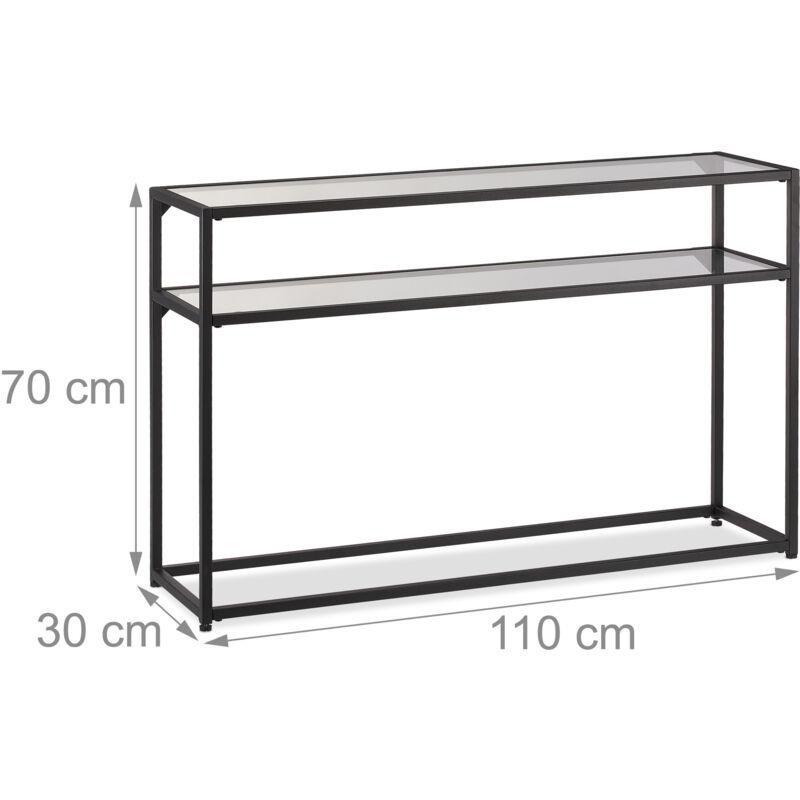 Siyah Metal ve Temperli Cam İki Raflı Dresuar - 110x30x70 cm - 133690