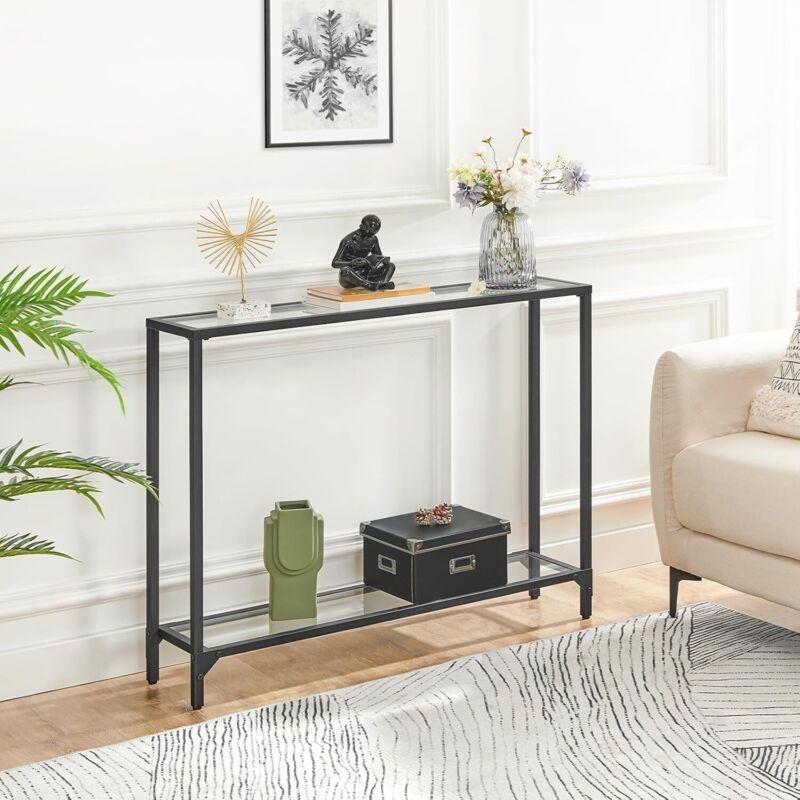 Siyah Metal ve Temperli Cam Modern Tasarım Dresuar - 100x22x80 cm - 133717