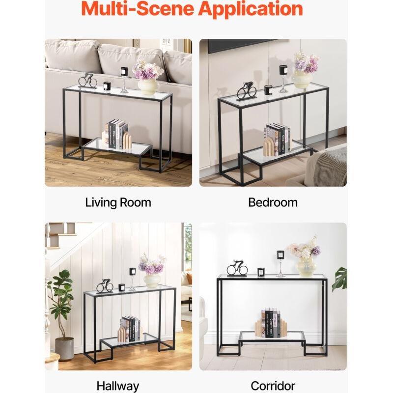 Siyah Metal ve Temperli Cam Raflı Dresuar - 107x36x76 cm - 133647