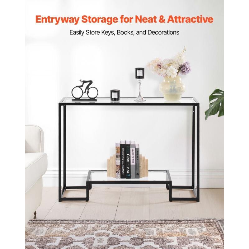 Siyah Metal ve Temperli Cam Raflı Dresuar - 107x36x76 cm - 133647