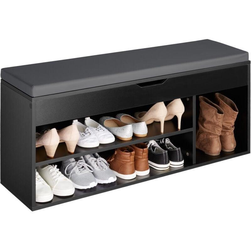 Siyah Minderli Gizli Bölmeli Ahşap Ayakkabılık Bench - 104x30x49 cm - 119510