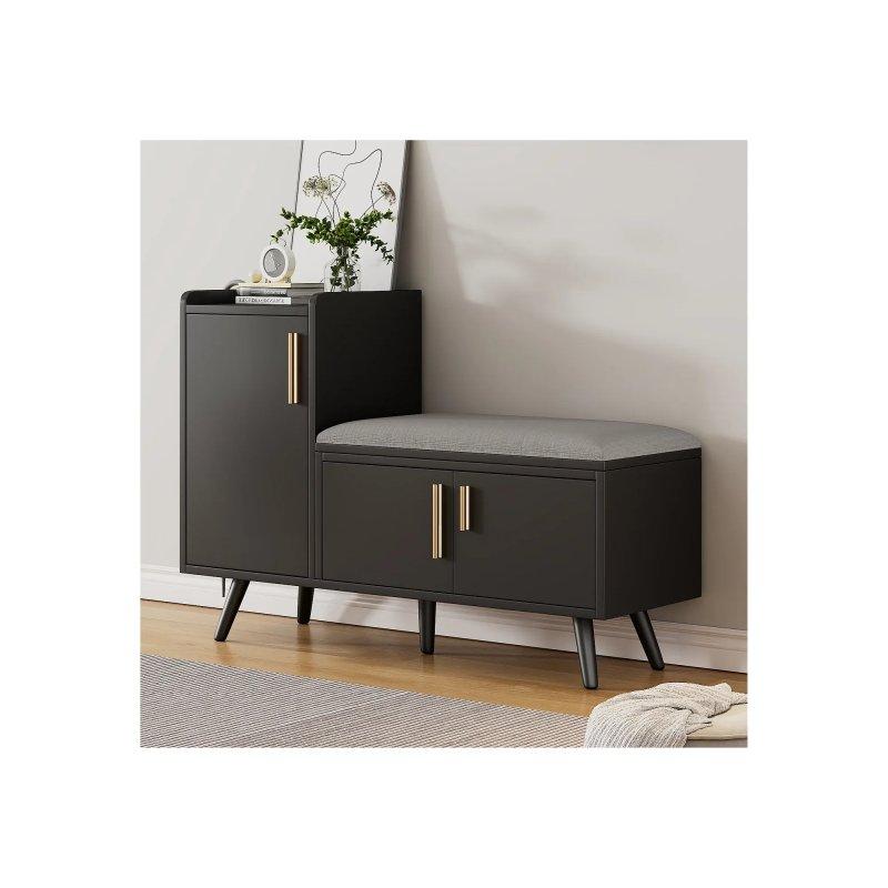 Siyah Minderli Gold Kulp Detaylı 3 Kapaklı Ayakkabılık - 100 x 34 x 69 cm - 118636