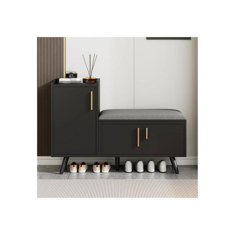 Siyah Minderli Gold Kulp Detaylı 3 Kapaklı Ayakkabılık - 100 x 34 x 69 cm - 118636