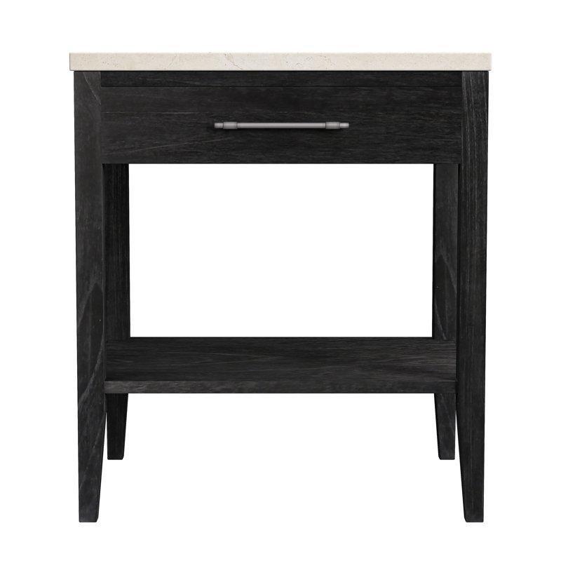Siyah Mindi Ağacı Tek Çekmeceli Raflı Mermer Komodin - 56x46x64 cm - 128002