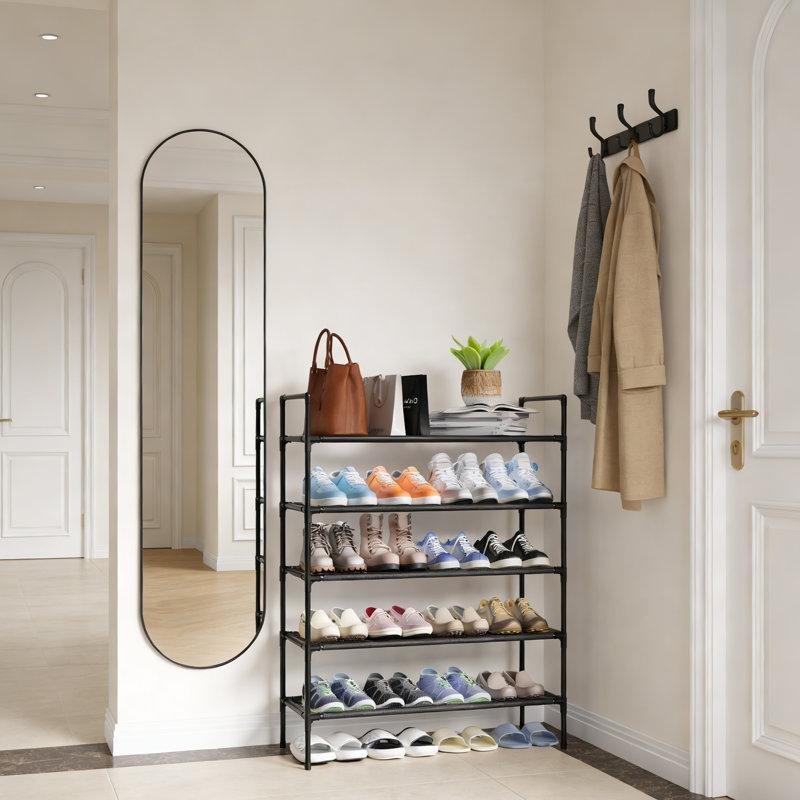 Siyah Oxford Kumaş Raflı 5 Katlı İstiflenebilir Ferforje Ayakkabılık - 70x28x91 cm - 121141