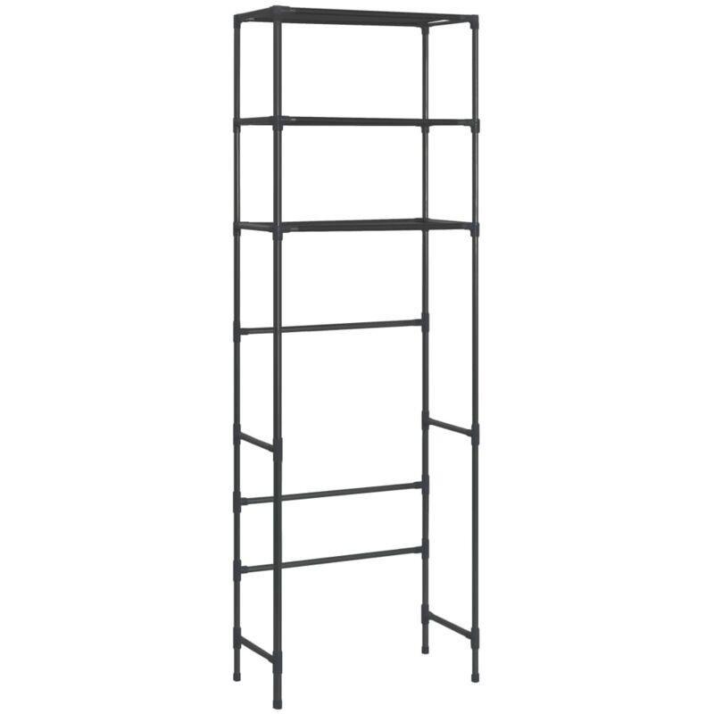 Siyah Paslanmaz Çelik 3 Katlı Raflı Çamaşır Makinesi Dolabı-53x28x169 cm - 118082
