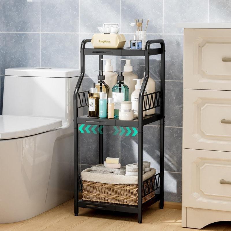 Siyah Paslanmaz Çelik Ayarlanabilir Ferforje Banyo Dolabı-82x34x29 cm - 114142