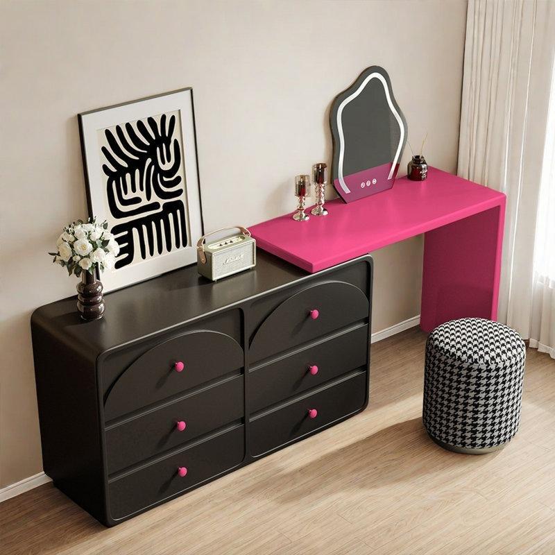 Siyah Pembe Masif Ahşap 6 Çekmeceli Genişletilebilir Makyaj Masası - 120 cm - 121462