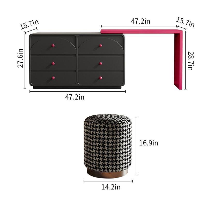Siyah Pembe Masif Ahşap 6 Çekmeceli Genişletilebilir Makyaj Masası - 120 cm - 121462