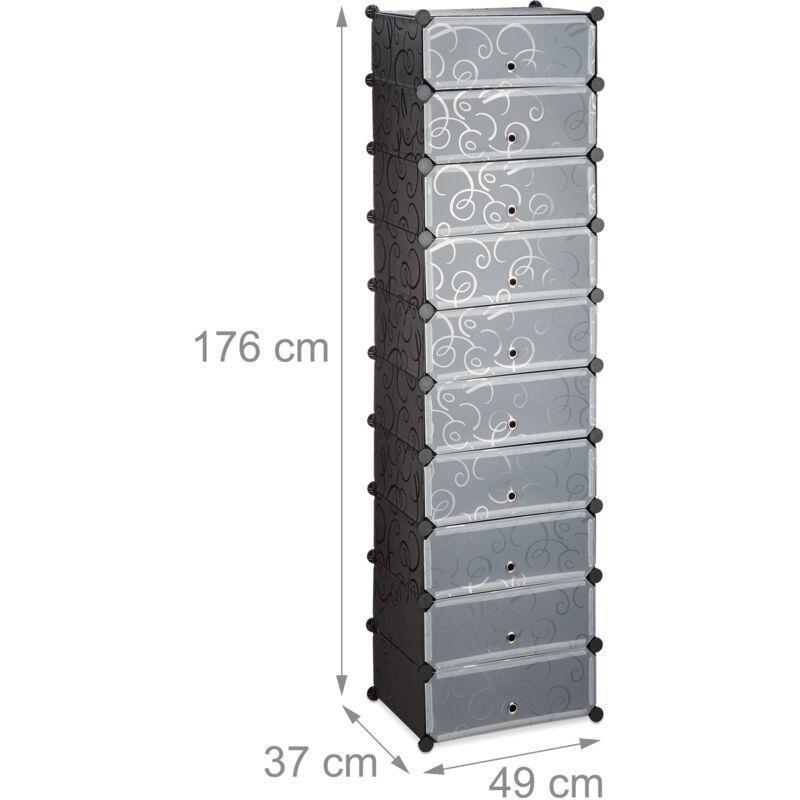 Siyah Plastik 10 Bölmeli Modüler Kapaklı Ayakkabılık - 176x49x37 cm - 120280