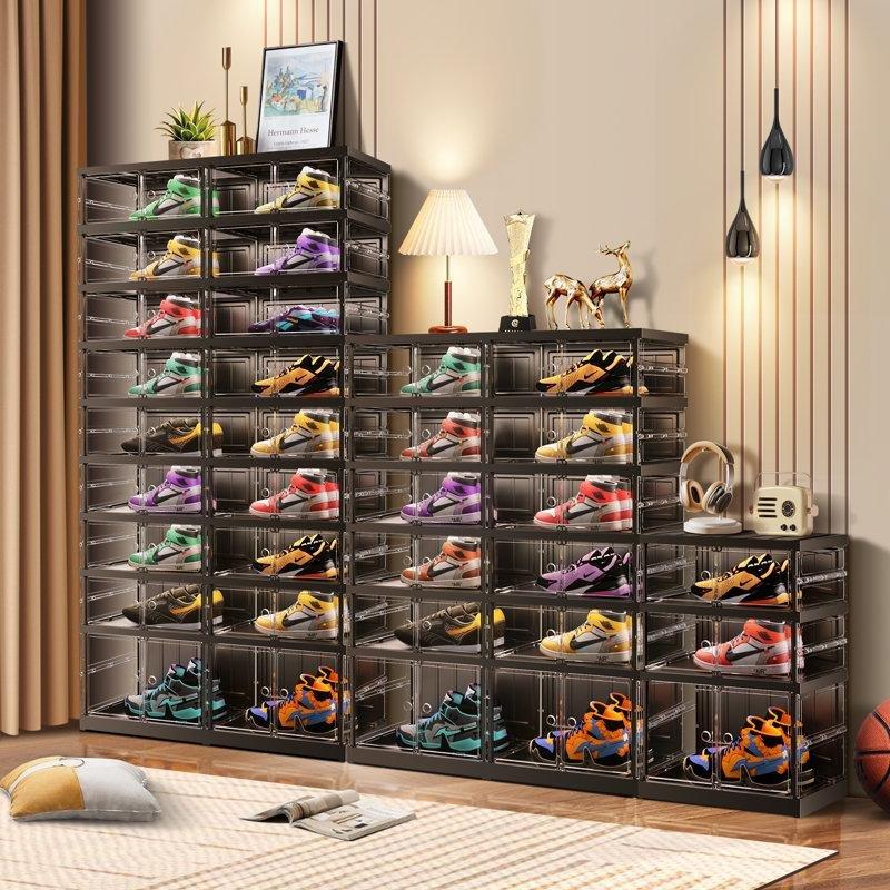 Siyah Plastik 9 Katlı Katlanır Şeffaf Kapaklı Portatif Ayakkabılık - 87x35x170 cm - 120889