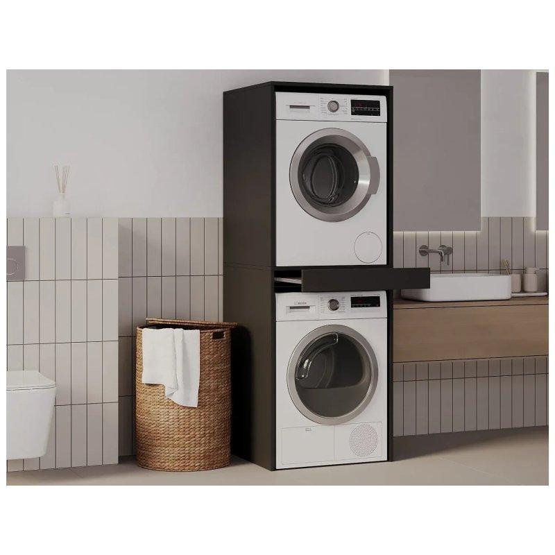 Siyah Raflı Sürgülü Çamaşır Makinesi Dolabı-187 x 65 x 66 cm - 117897