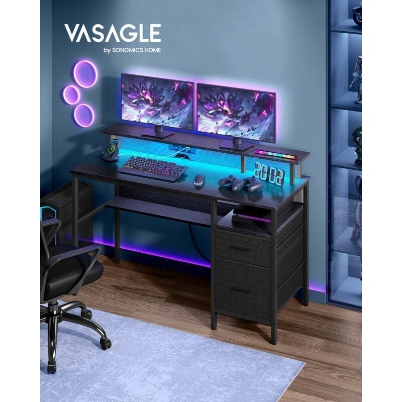 Siyah Suntalam Çelik Ledli Çok Prizli Oyuncu Bilgisayar Masası-55x135x90 cm - 115830