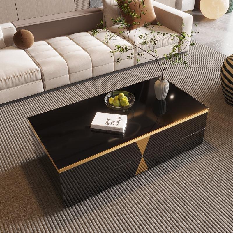 Siyah Temperli Cam Aynalı Dört Çekmeceli Aynalı Cam Sehpa-46x65x120 cm - 117087