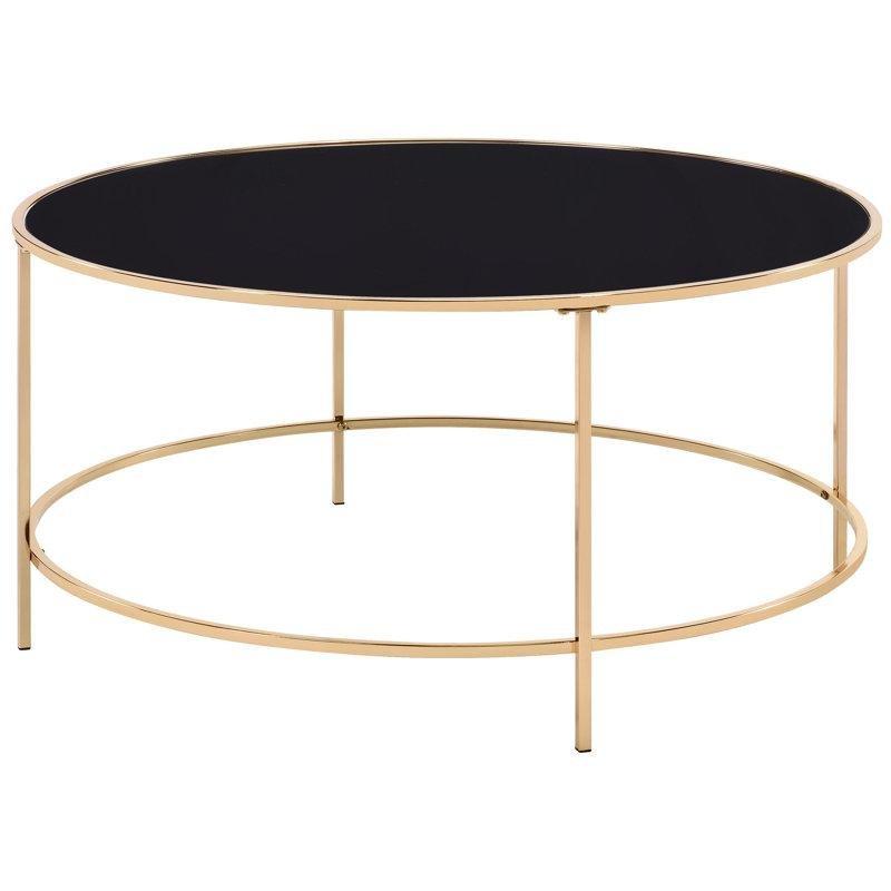 Siyah Temperli Cam Gold Çelik Halkalı Yuvarlak Cam Sehpa-46x92x92 cm - 117810