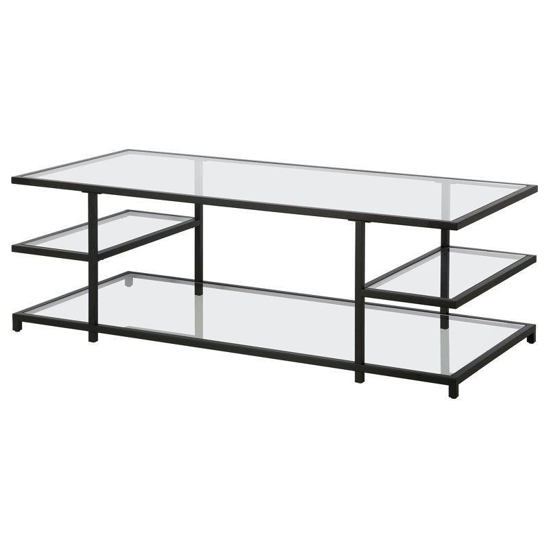 Siyah Temperli Cam Paslanmaz Çelik 3 Raflı Cam Sehpa-46x138x61 cm - 117732