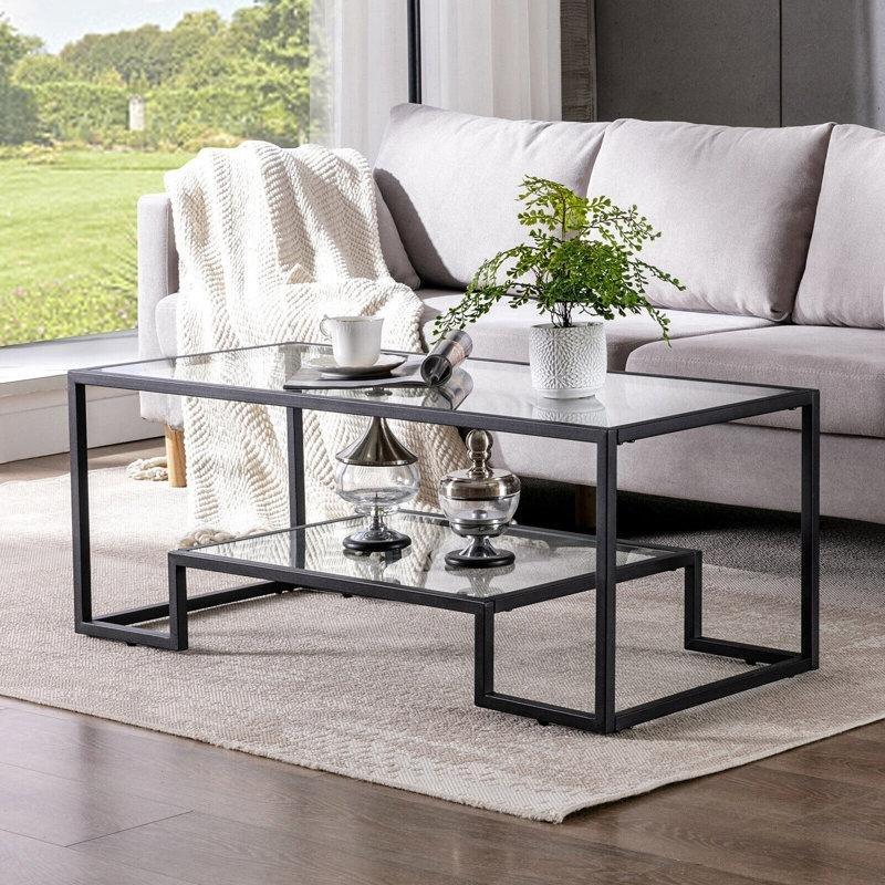 Siyah Temperli Cam Raflı Cam Sehpa-108x49x42 cm - 117735