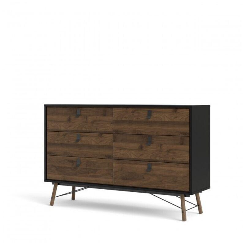 Siyah ve Ceviz Ahşap 6 Çekmeceli Endüstriyel Şifonyer - 151x95 cm - 123150